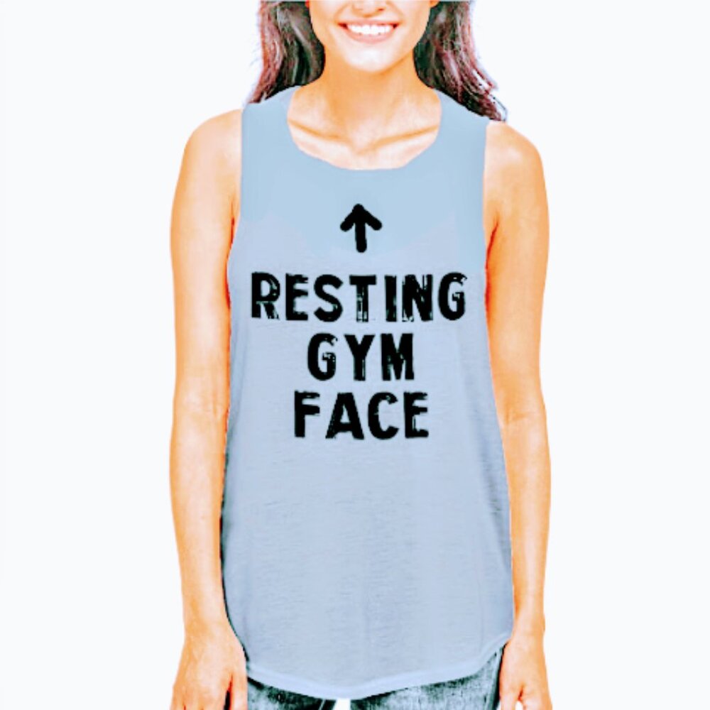 Brand New Women's Miken Flow Funny Fitness Tank Top, "Resting Gym Face"